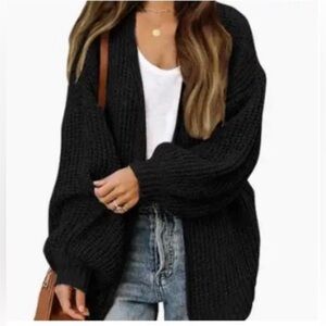 NWT OPEN FRONT BLACK SWEATER Size Medium/Large